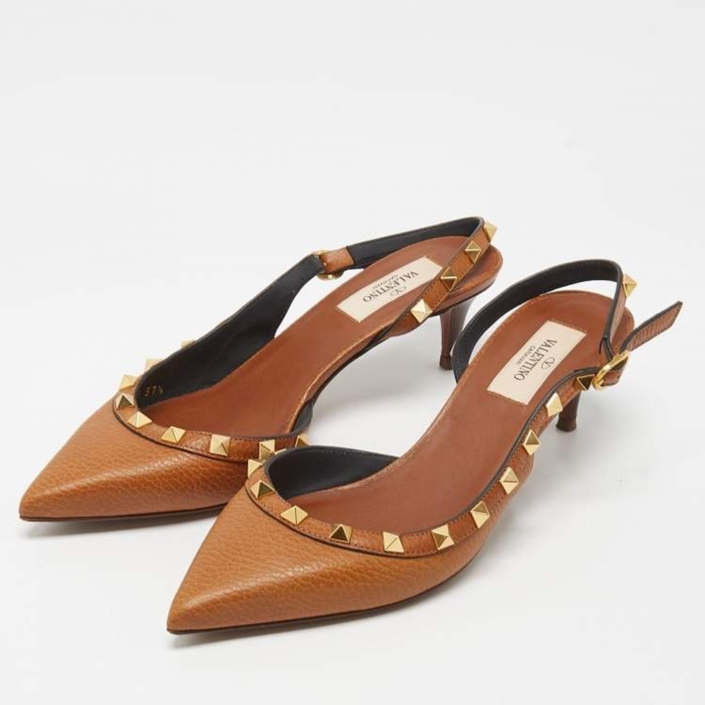 Valentino brown rock stud kitten heels